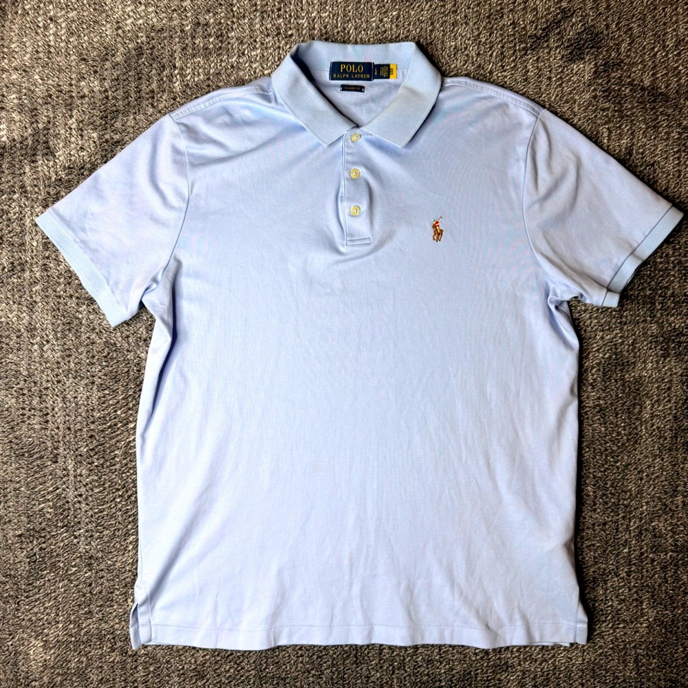 Polo Ralph Lauren Mens Classic Fit Short Sleeve Polo Shirt Light Blue Large - Picture 2 of 10